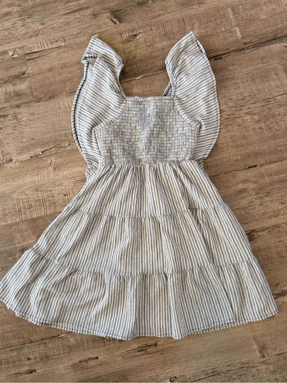 Knitworks Blue and White Striped Ruffle-Sleeve Tiered Sundress